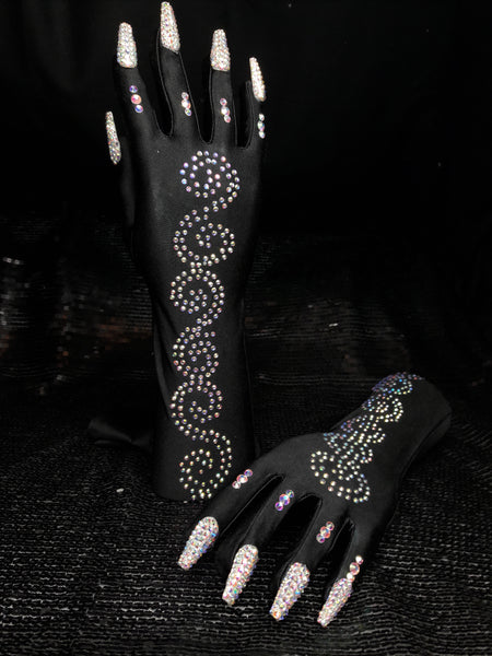 Black satin Full bling Nail gloves