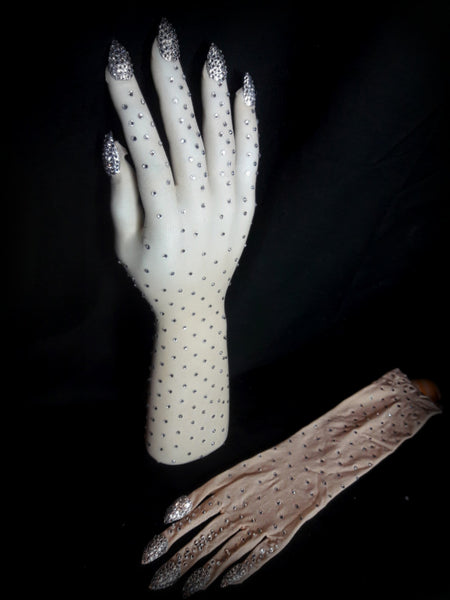 Nude nylon fashion rhinestone gloves